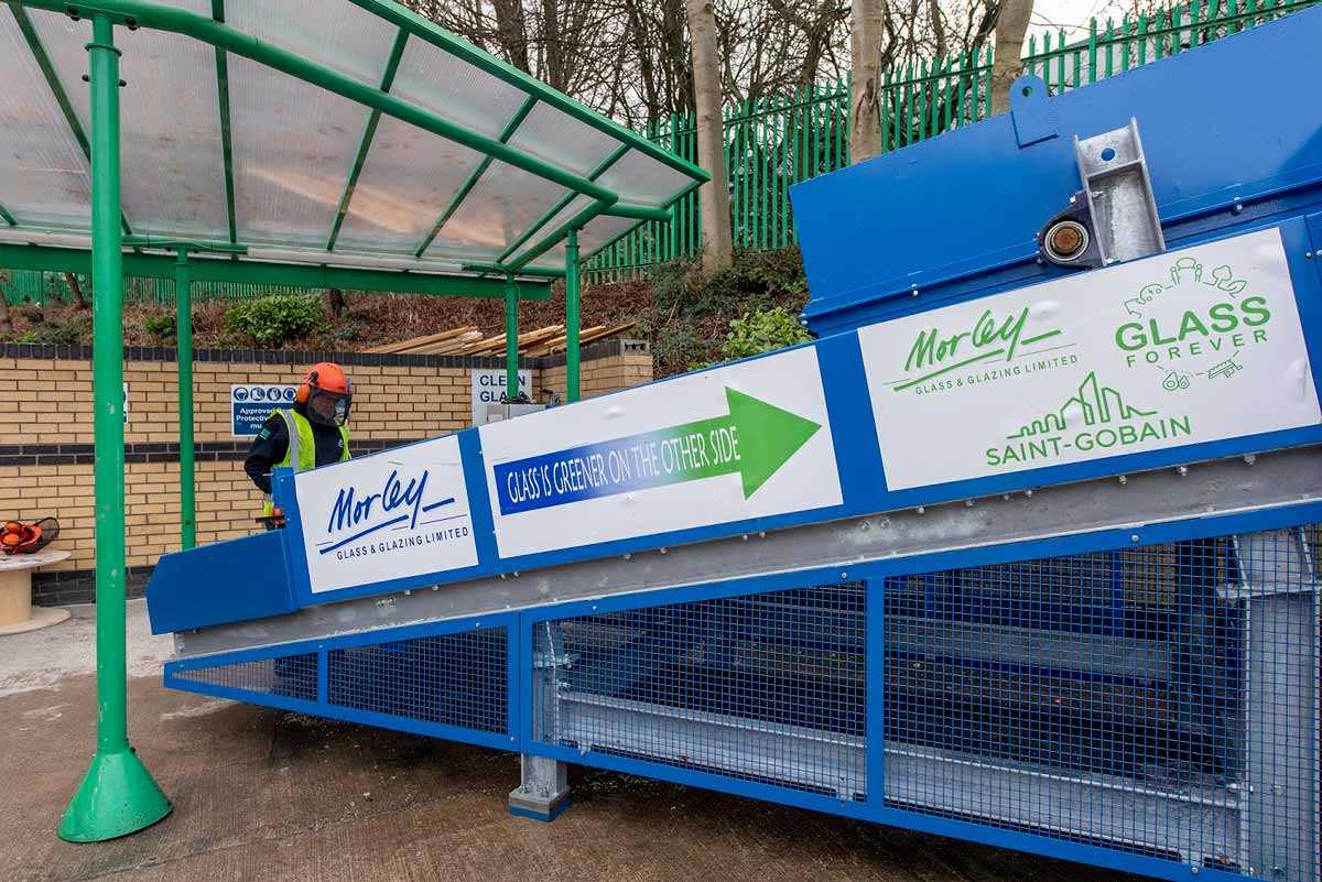 Morley Glass recycling of post-consumer double glazed units.